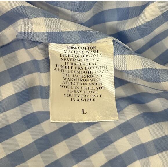 Tish Cox Checked Blue White Print Cotton Midi Shirt Dress Drop Waist Size Large - Picture 8 of 9